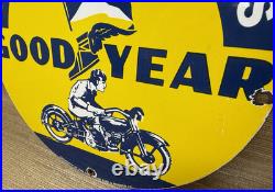 Vintage Goodyear Motorcycle Tires Porcelain Sign Gas Oil Continental Michelin