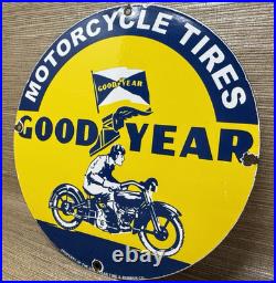 Vintage Goodyear Motorcycle Tires Porcelain Sign Gas Oil Continental Michelin