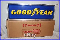 Vintage Goodyear Tires Gas Station Oil 36 Embossed Lighted Metal Sign WithBox