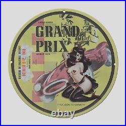 Vintage Grand Prix 1958 Oil Porcelain Gas Pump Sign