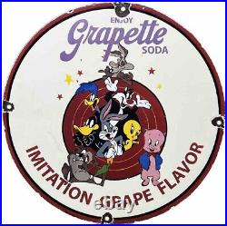 Vintage Grapette Soda Porcelain Sign Service Station Pop Looney Tunes Dew Cola