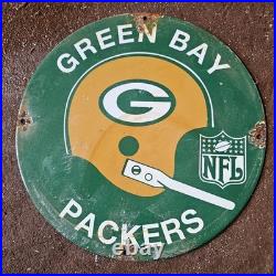 Vintage Green Bay NFL Packers Gasoline Oil Gas Pump Enamel Porcelain Sign