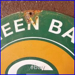 Vintage Green Bay NFL Packers Gasoline Oil Gas Pump Enamel Porcelain Sign Vintage Green Bay NFL Packers Gasoline Oil Gas Pump Enamel Porcelain Sign