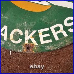 Vintage Green Bay NFL Packers Gasoline Oil Gas Pump Enamel Porcelain Sign