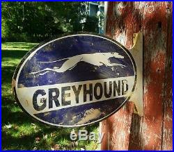 Vintage Greyhound flange bus station metal sign gas oil garage rare