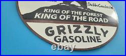 Vintage Grizzly Bear Gasoline Porcelain Gas Oil King Service Station Pump Sign