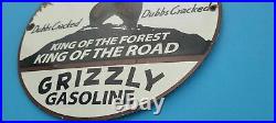 Vintage Grizzly Bear Gasoline Porcelain Gas Oil King Service Station Pump Sign