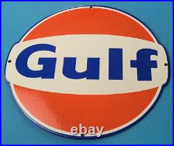 Vintage Gulf Gasoline Porcelain Gas Oil Service Station Pump Plate Large Sign