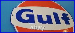Vintage Gulf Gasoline Porcelain Gas Oil Service Station Pump Plate Large Sign
