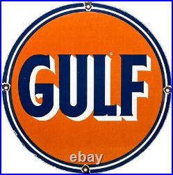 Vintage Gulf Gasoline Porcelain Sign General Store Gas Station Motor Oil Pump