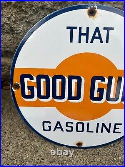 Vintage Gulf Gasoline Porcelain Sign General Store Gas Station Motor Oil Pump