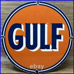 Vintage Gulf Gasoline Porcelain Sign General Store Gas Station Motor Oil Pump