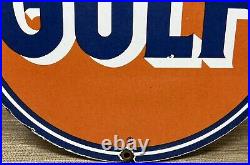 Vintage Gulf Gasoline Porcelain Sign General Store Gas Station Motor Oil Pump