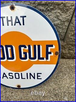 Vintage Gulf Gasoline Porcelain Sign General Store Gas Station Motor Oil Pump