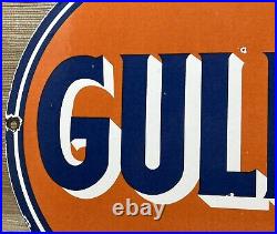 Vintage Gulf Gasoline Porcelain Sign General Store Gas Station Motor Oil Pump