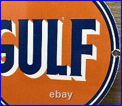 Vintage Gulf Gasoline Porcelain Sign General Store Gas Station Motor Oil Pump