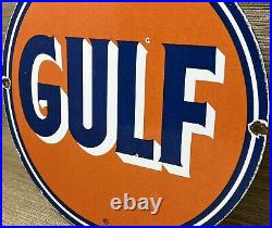 Vintage Gulf Gasoline Porcelain Sign General Store Gas Station Motor Oil Pump