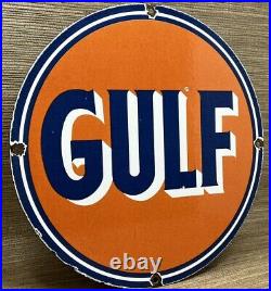 Vintage Gulf Gasoline Porcelain Sign General Store Gas Station Motor Oil Pump