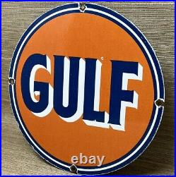 Vintage Gulf Gasoline Porcelain Sign General Store Gas Station Motor Oil Pump