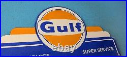 Vintage Gulf Gasoline Porcelain Super Service Gas Oil Filling Station Pump Sign