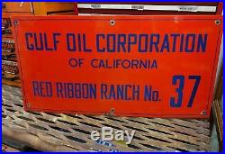 Vintage Gulf Oil Corporation Porcelain Oil Well Lease Gas Sign