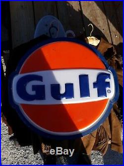 Vintage Gulf Oil Gas Dealer Lighted Sign 1983 WORKS