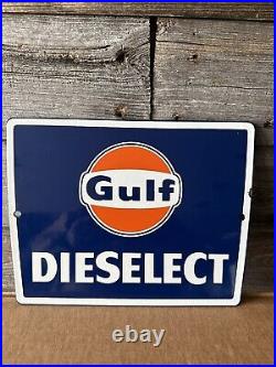 Vintage Gulf Oil Sign Porcelain Pump Plate Dieselect Pump Plate