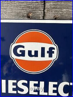 Vintage Gulf Oil Sign Porcelain Pump Plate Dieselect Pump Plate