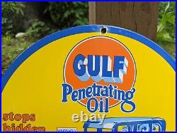 Vintage Gulf Penetrating Oil Porcelain Gas Station Pump Sign 12