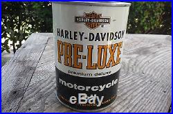 Vintage HARLEY DAVIDSON Quart Metal Oil Can FULL Preluxe Gas Oil Sign NICE