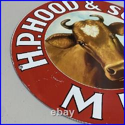 Vintage HP Hood Porcelain Sign Gas Oil Milk Dairy Cow Quart Cream Ad Pump Plate