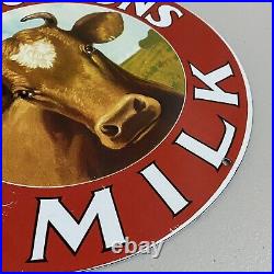 Vintage HP Hood Porcelain Sign Gas Oil Milk Dairy Cow Quart Cream Ad Pump Plate