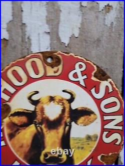 Vintage HP Hood & Son Porcelain Sign Old Dairy Farm Milk Cow Cream 6 Gas Oil