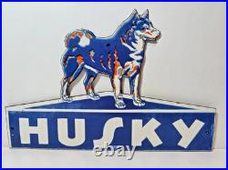 Vintage HUSKY Gasoline Motor Oils Porcelain Enamel Sign 12 x 8 Inch