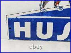 Vintage HUSKY Gasoline Motor Oils Porcelain Enamel Sign 12 x 8 Inch