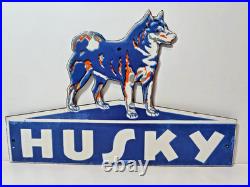 Vintage HUSKY Gasoline Motor Oils Porcelain Enamel Sign 12 x 8 Inch
