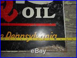 Vintage HYVIS MOTOR OIL Advertising 2-Sided Gas Station FLANGE SIGN ORIGINAL