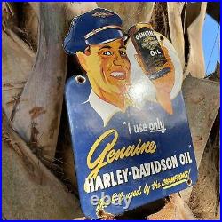 Vintage Harley Davidson Motorcycle Oil Porcelain Sign USA Lube Can Gas Station