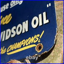 Vintage Harley Davidson Motorcycle Oil Porcelain Sign USA Lube Can Gas Station