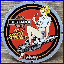 Vintage Harley Davidson Motorcycle Porcelain Sign Gas Oil Garage Repair Service