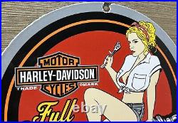 Vintage Harley Davidson Motorcycle Porcelain Sign Gas Oil Garage Repair Service