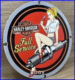 Vintage Harley Davidson Motorcycle Porcelain Sign Gas Oil Garage Repair Service