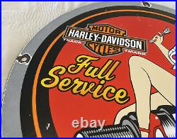 Vintage Harley Davidson Motorcycle Porcelain Sign Gas Oil Garage Repair Service