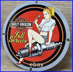 Vintage Harley Davidson Motorcycle Porcelain Sign Gas Oil Garage Repair Service