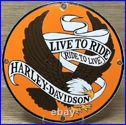 Vintage Harley Davidson Motorcycles Porcelain Convex Sign Gas Oil Dealership