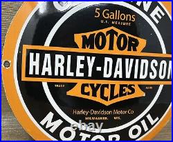 Vintage Harley Davidson Motorcycles Porcelain Convex Sign Gas Oil Dealership