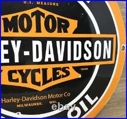 Vintage Harley Davidson Motorcycles Porcelain Convex Sign Gas Oil Dealership