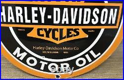 Vintage Harley Davidson Motorcycles Porcelain Convex Sign Gas Oil Dealership