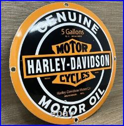 Vintage Harley Davidson Motorcycles Porcelain Convex Sign Gas Oil Dealership