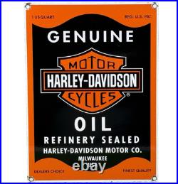 Vintage Harley Davidson Motorcycles Porcelain Dealership Sign Gas Oil Quality
